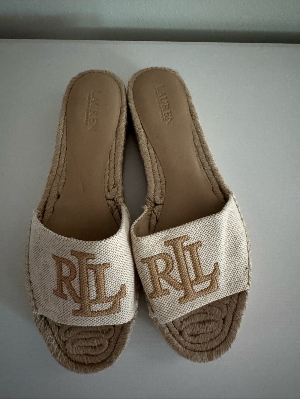Lauren Ralph Lauren Cream and Tan Espadrille Slide Sandals - Picture 3 of 3